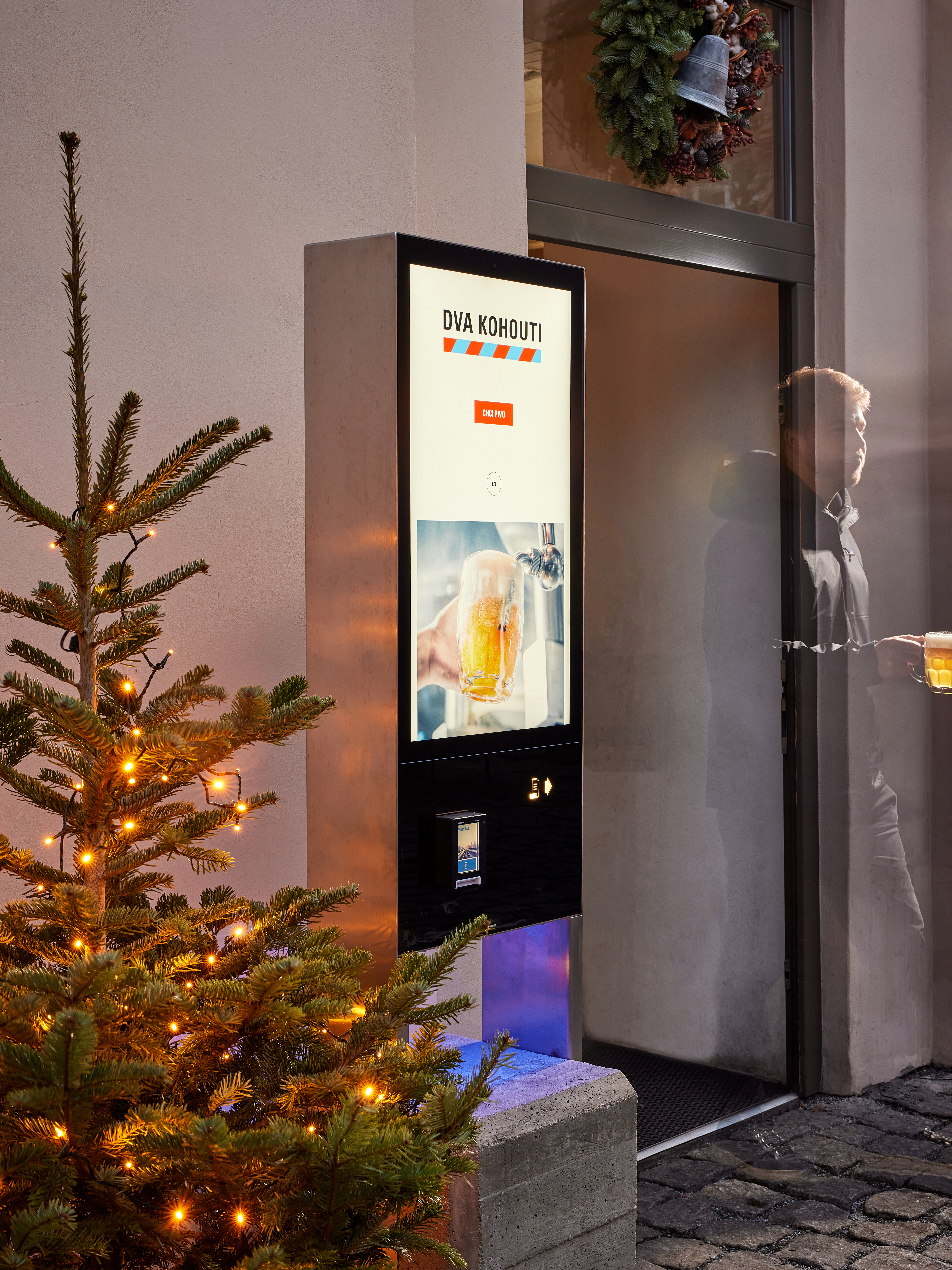 Dva Kohouti self-service kiosk installation showcasing integrated point-of-sale and payment terminal for modern retail operations